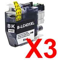 3 x Compatible Brother LC-431XL Black Ink Cartridge LC-431XLBK