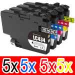 20 Pack Compatible Brother LC-434 Ink Cartridge Set (5BK,5C,5M,5Y)