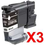 3 x Compatible Brother LC-531XL Black Ink Cartridge LC-531XLBK