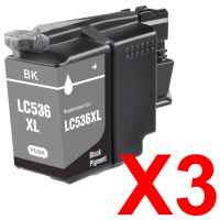 3 x Compatible Brother LC-536XL Black Ink Cartridge LC-536XLBK