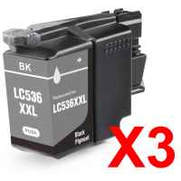 3 x Compatible Brother LC-536XXL Black Ink Cartridge LC-536XXLBK