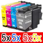 20 Pack Compatible Brother LC-536XXL Ink Cartridge Set (5BK,5C,5M,5Y)