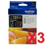 3 x Genuine Brother LC-131 Black Ink Cartridge LC-131BK