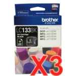 3 x Genuine Brother LC-133 Black Ink Cartridge LC-133BK