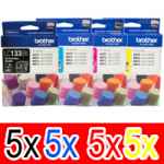 20 Pack Genuine Brother LC-133 Ink Cartridge Set (5BK,5C,5M,5Y)