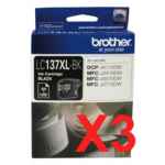 3 x Genuine Brother LC-137XL Black Ink Cartridge LC-137XLBK