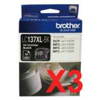 3 x Genuine Brother LC-137XL Black Ink Cartridge LC-137XLBK