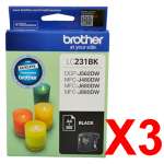 3 x Genuine Brother LC-231 Black Ink Cartridge LC-231BK