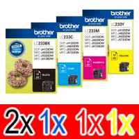 5 Pack Genuine Brother LC-233 Ink Cartridge Set (2BK,1C,1M,1Y)