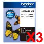 3 x Genuine Brother LC-237XL Black Ink Cartridge LC-237XLBK