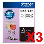 3 x Genuine Brother LC-239XL Black Ink Cartridge LC-239XLBK