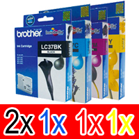 5 Pack Genuine Brother LC-37 Ink Cartridge Set (2BK,1C,1M,1Y)