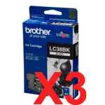 3 x Genuine Brother LC-38 Black Ink Cartridge LC-38BK