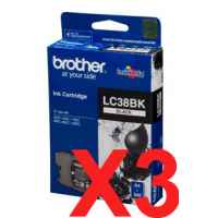 3 x Genuine Brother LC-38 Black Ink Cartridge LC-38BK