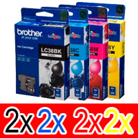 8 Pack Genuine Brother LC-38 Ink Cartridge Set (2BK,2C,2M,2Y)