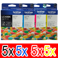 20 Pack Genuine Brother LC-40 Ink Cartridge Set (5BK,5C,5M,5Y)