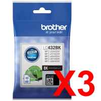 3 x Genuine Brother LC-432 Black Ink Cartridge LC-432BK