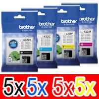 20 Pack Genuine Brother LC-432 Ink Cartridge Set (5BK,5C,5M,5Y)