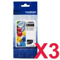 3 x Genuine Brother LC-436XL Black Ink Cartridge LC-436XLBK