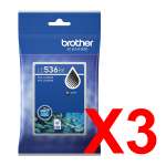 3 x Genuine Brother LC-536 Black Ink Cartridge LC-536BK