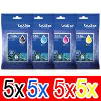 20 Pack Genuine Brother LC-536 Ink Cartridge Set (5BK,5C,5M,5Y)