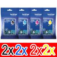 8 Pack Genuine Brother LC-536 Ink Cartridge Set (2BK,2C,2M,2Y)