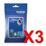 3 x Genuine Brother LC-536XL Black Ink Cartridge High Yield LC-536XLBK