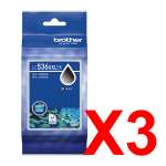 3 x Genuine Brother LC-536XXL Black Ink Cartridge Super High Yield LC-536XXLBK