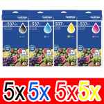 20 Pack Genuine Brother LC-537 Ink Cartridge Ultra High Yield Set (5BK,5C,5M,5Y)