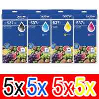 20 Pack Genuine Brother LC-537 Ink Cartridge Ultra High Yield Set (5BK,5C,5M,5Y)