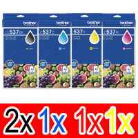 5 Pack Genuine Brother LC-537 Ink Cartridge Ultra High Yield Set (2BK,1C,1M,1Y)