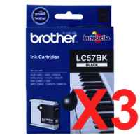 3 x Genuine Brother LC-57 Black Ink Cartridge LC-57BK