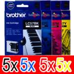 20 Pack Genuine Brother LC-57 Ink Cartridge Set (5BK,5C,5M,5Y)