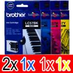 5 Pack Genuine Brother LC-57 Ink Cartridge Set (2BK,1C,1M,1Y)