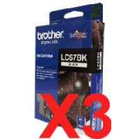 3 x Genuine Brother LC-67 Black Ink Cartridge LC-67BK