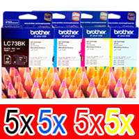 20 Pack Genuine Brother LC-73 Ink Cartridge Set (5BK,5C,5M,5Y)