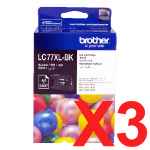 3 x Genuine Brother LC-77XL Black Ink Cartridge LC-77XLBK