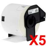 5 x Compatible Brother DK-11202 White Paper Label Roll - 62mm x 100mm - 300 Labels per Roll