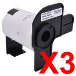 3 x Compatible Brother DK-11207 White Film Label Roll - 58mm Diameter - 100 Labels per Roll