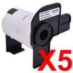 5 x Compatible Brother DK-11207 White Film Label Roll - 58mm Diameter - 100 Labels per Roll