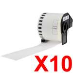 10 x Compatible Brother DK-22205 White Paper Tape Roll - 62mm x 30.48m - Continuous Length