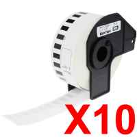 10 x Compatible Brother DK-22210 White Paper Tape Roll - 29mm x 30.48m - Continuous Length