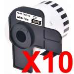 10 x Compatible Brother DK-22212 White Film Tape Roll - 62mm x 15.24m - Continuous Length