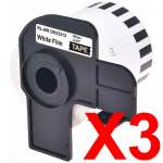 3 x Compatible Brother DK-22212 White Film Tape Roll - 62mm x 15.24m - Continuous Length