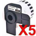 5 x Compatible Brother DK-22212 White Film Tape Roll - 62mm x 15.24m - Continuous Length