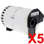 5 x Compatible Brother DK-22243 White Paper Tape Roll - 102mm x 30.48m - Continuous Length