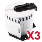 3 x Compatible Brother DK-22251 Black/Red on White Paper Tape Roll - 62mm x 15.24m - Continuous Length