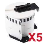 5 x Compatible Brother DK-22251 Black/Red on White Paper Tape Roll - 62mm x 15.24m - Continuous Length