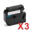3 x Compatible Brother M-K231 12mm Black on White Plastic M Tape 8 metres