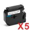 5 x Compatible Brother M-K231 12mm Black on White Plastic M Tape 8 metres